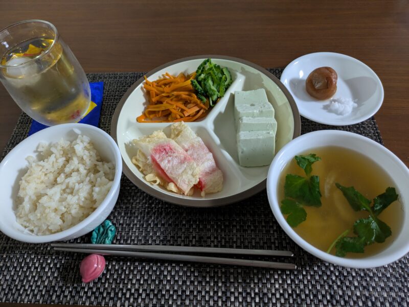 えだまめ豆腐としょうが天の夕ごはん