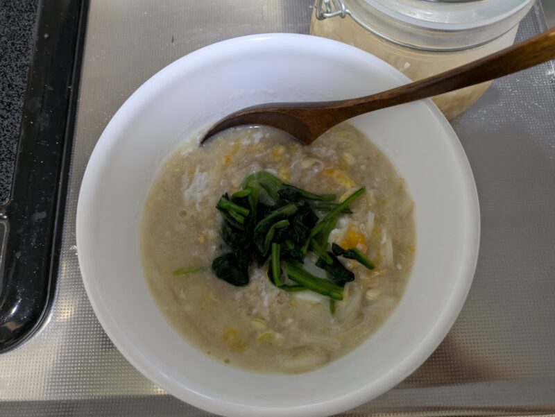豆もやしスープのオートミール粥