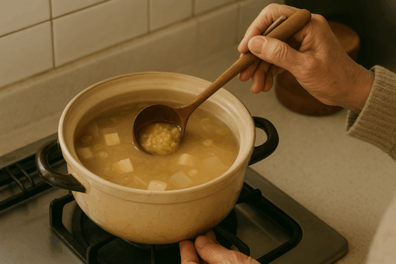 お味噌汁を作る様子