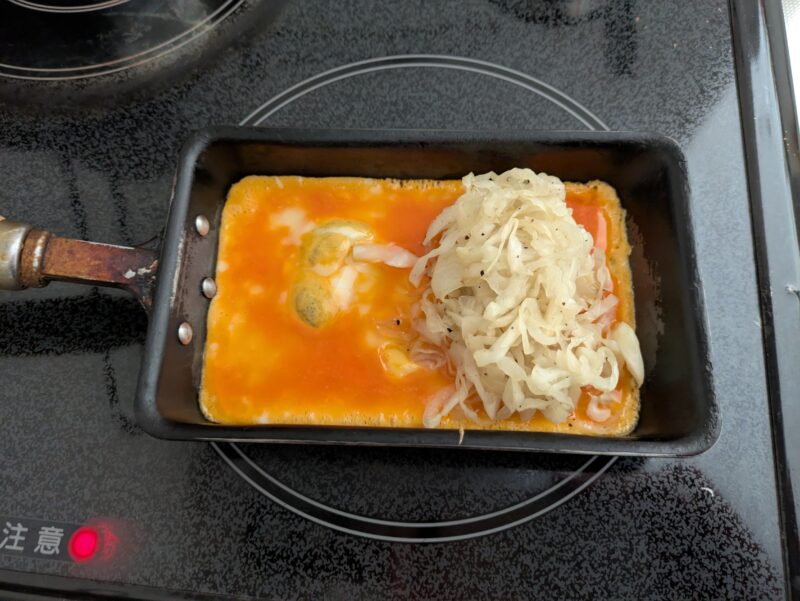 玉子焼き用のフライパンでキャベツロール